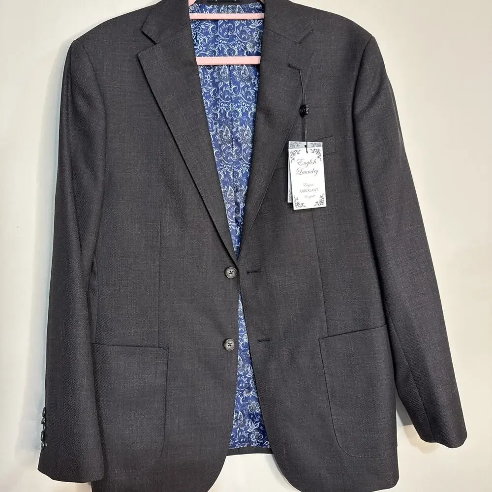 NWT English Laundry Blazer Jacket Black Wool‎ Men 40R 33W #45